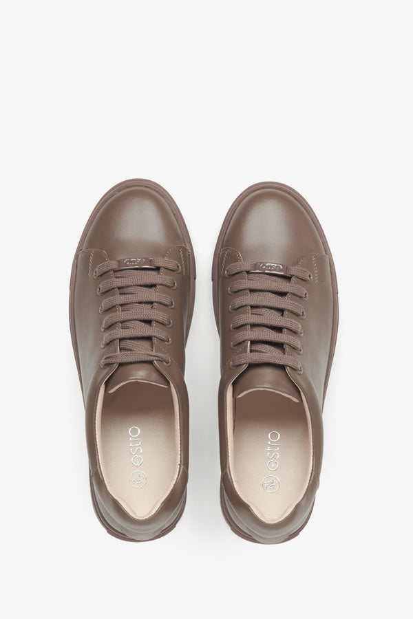 Estro Women's Brown Low-Top Sneakers Made with Genuine Leather