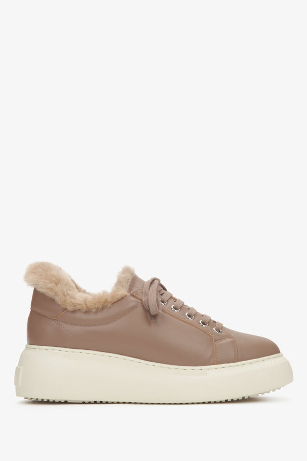 Women's Brown Low-Top Winter Sneakers with Fur Lining by Estro