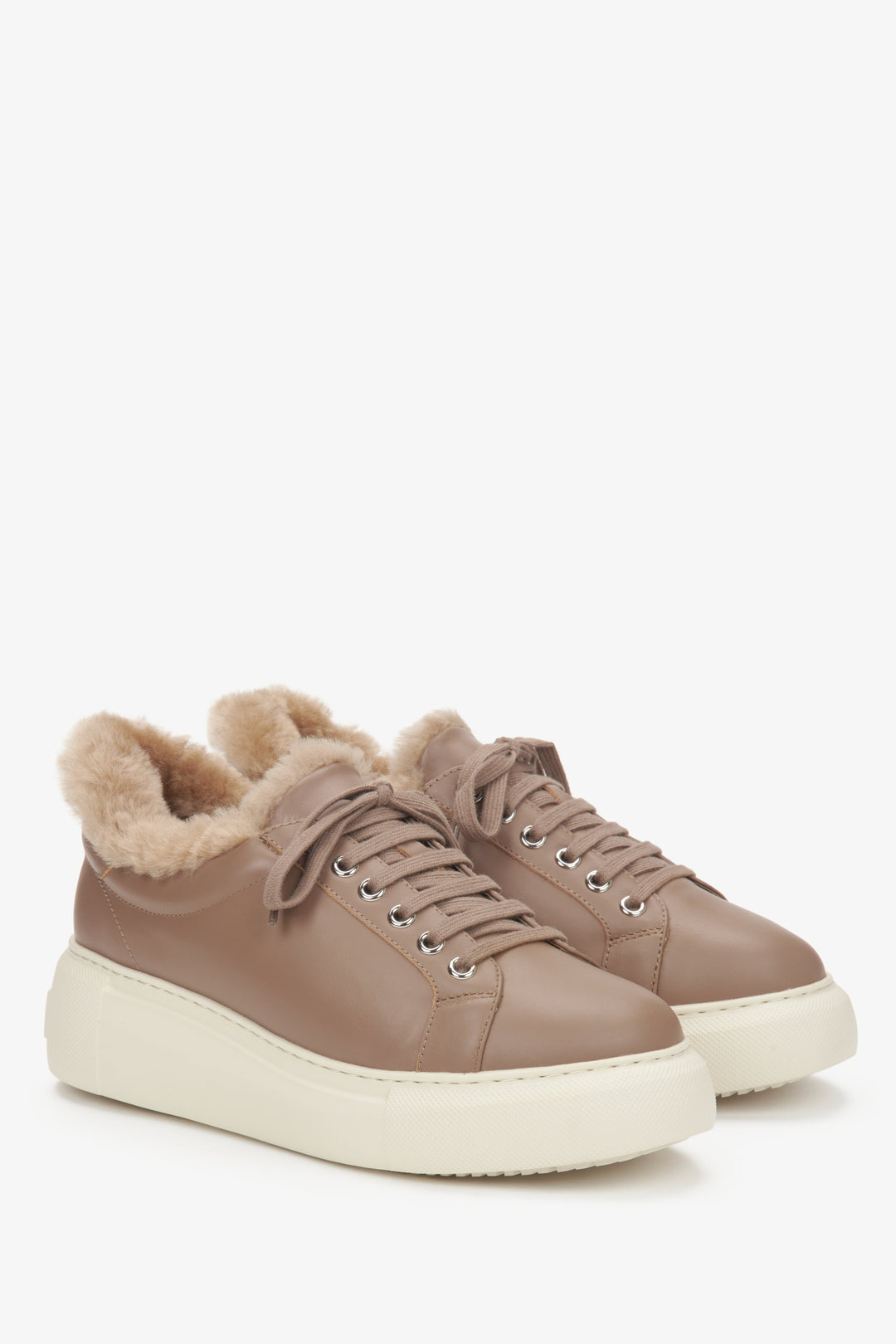 Brown Low-Top Winter Sneakers for Women Featuring a Fur Lining by Estro