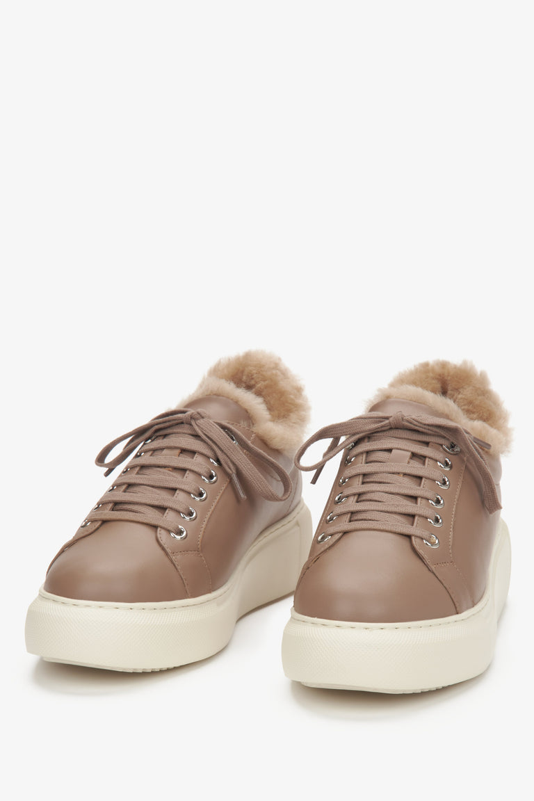 Premium Fur-Lined Women's Low-Top Winter Sneakers in Brown by Estro