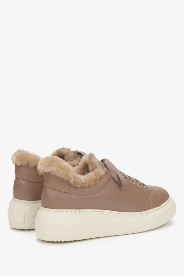 Stylish Brown Low-Top Winter Sneakers for Women with Fur Lining by Estro