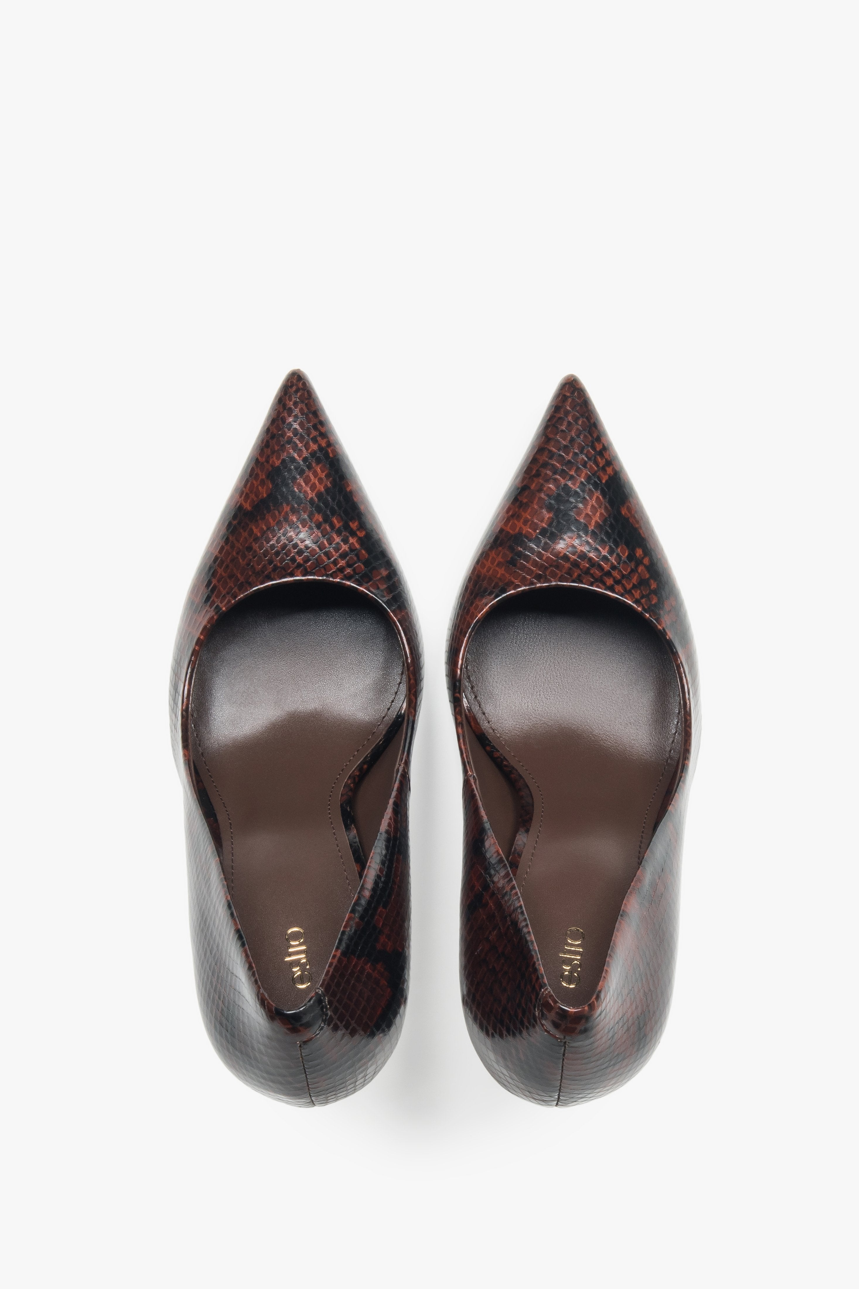 Brown pumps for women, featuring a classic snakeskin print.