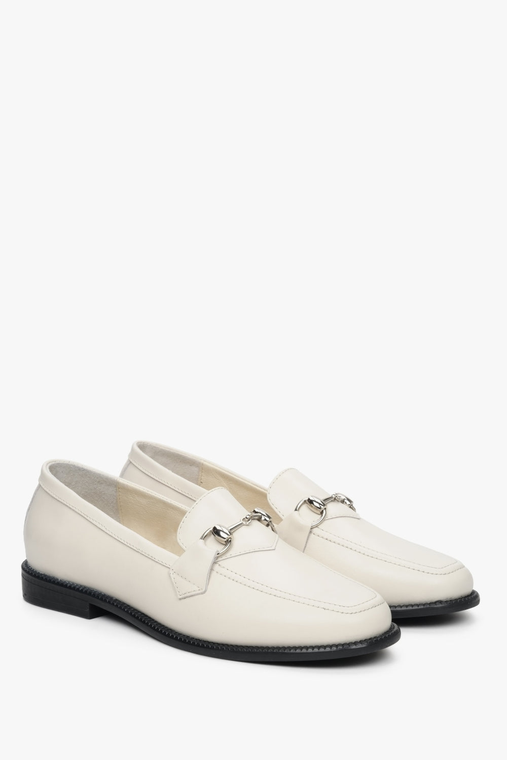 Italian leather white women's loafers with gold buckle Estro - shoe side.