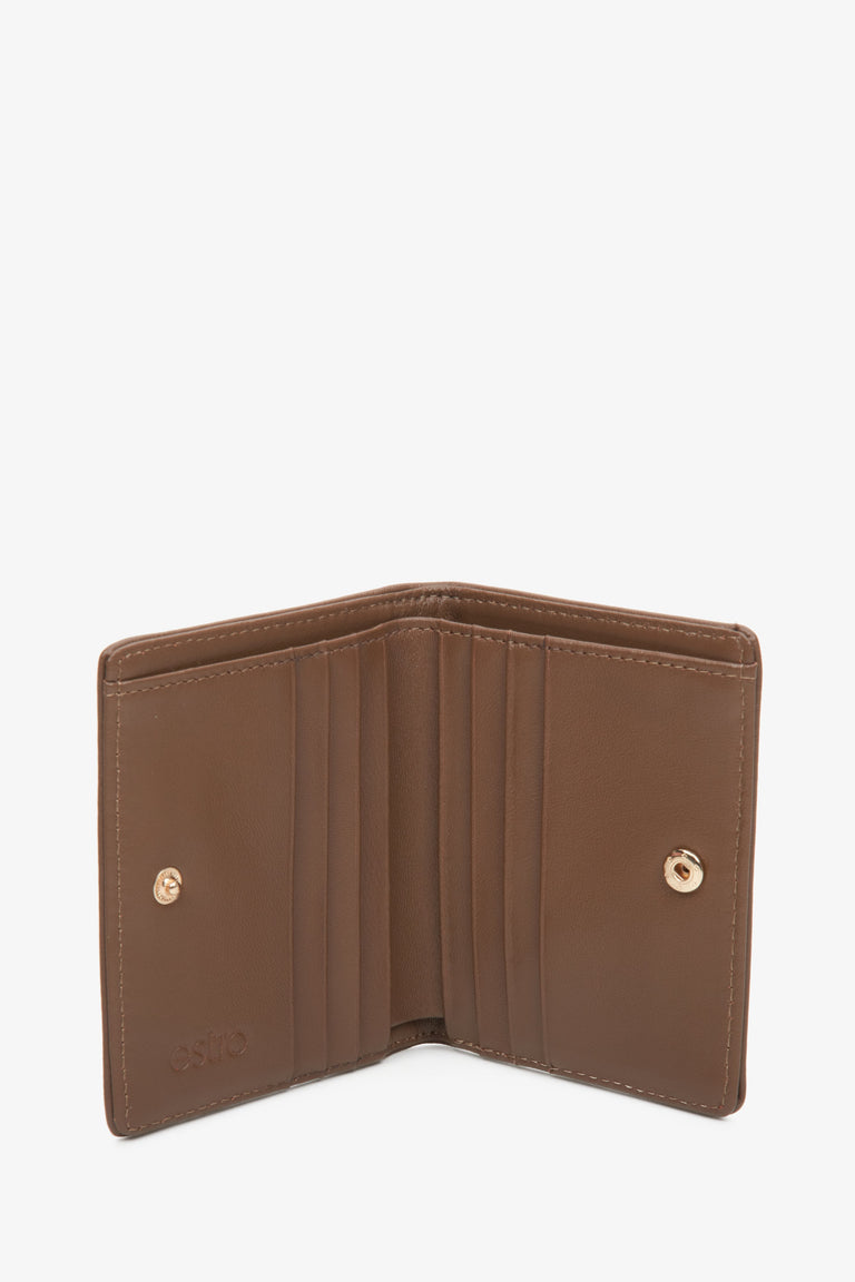 Small women's dark brown card wallet by Estro made of genuine leather - interior view of the model.