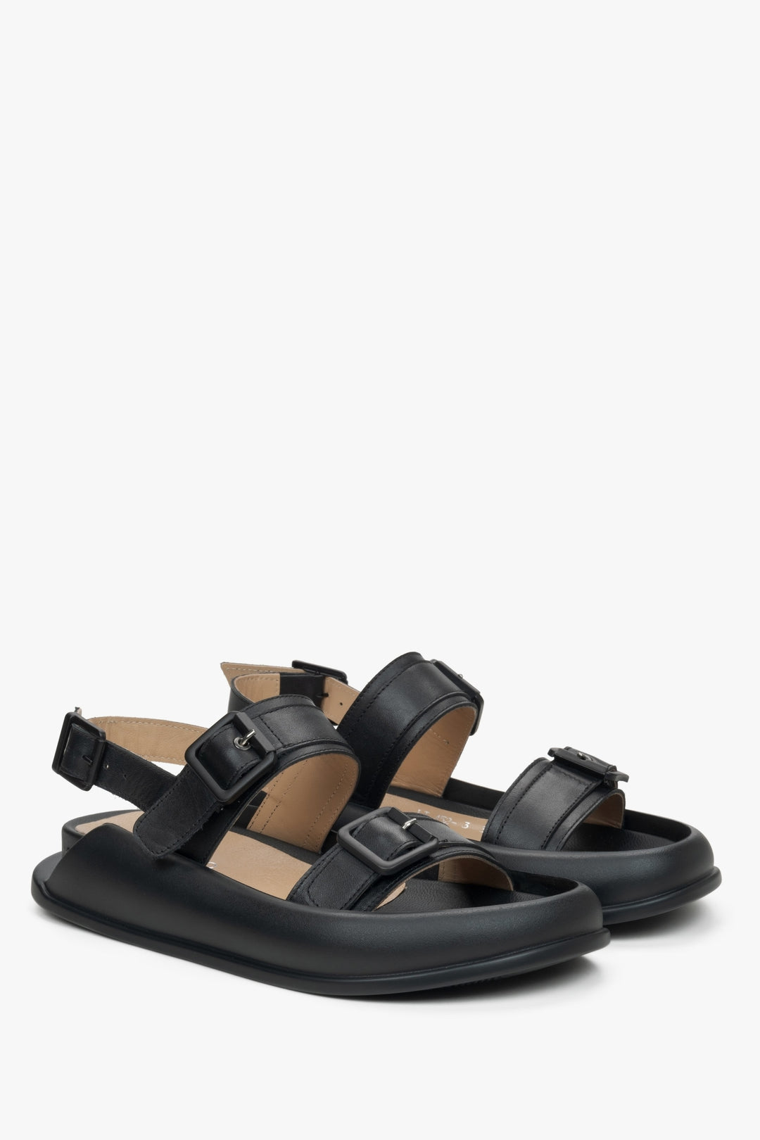 Women's black leather sandals for summer.