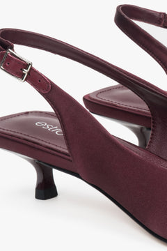 Burgundy women’s slingback pumps by Estro – heel close-up.