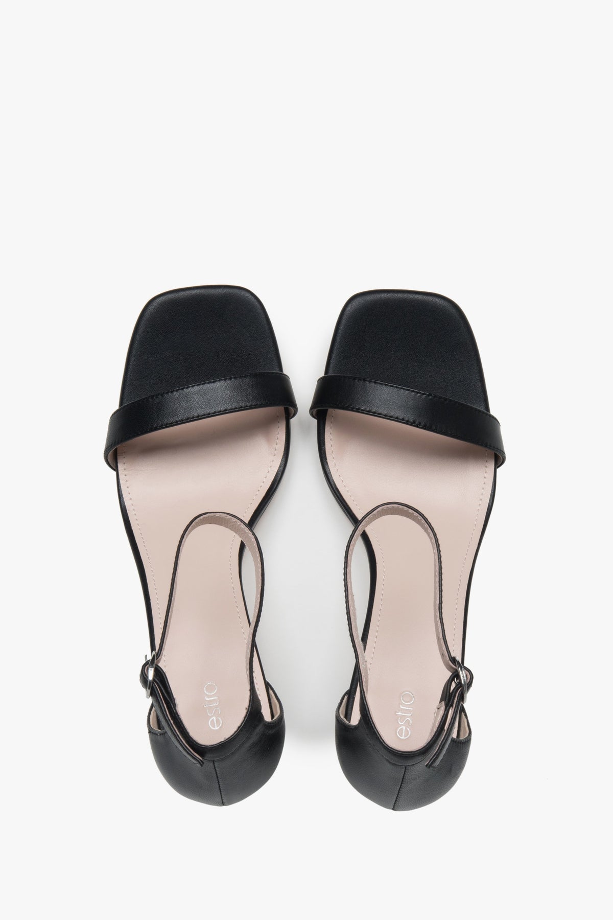 Timeless black Estro women's sandals made of genuine leather – perfect for special occasions and everyday outings, thanks to the comfortable funnel heel.