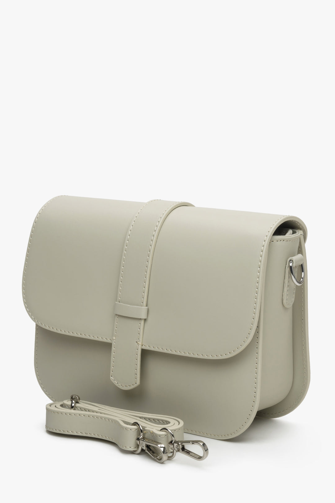 Women's grey and beige leather handbag by Estro with silver fittings.