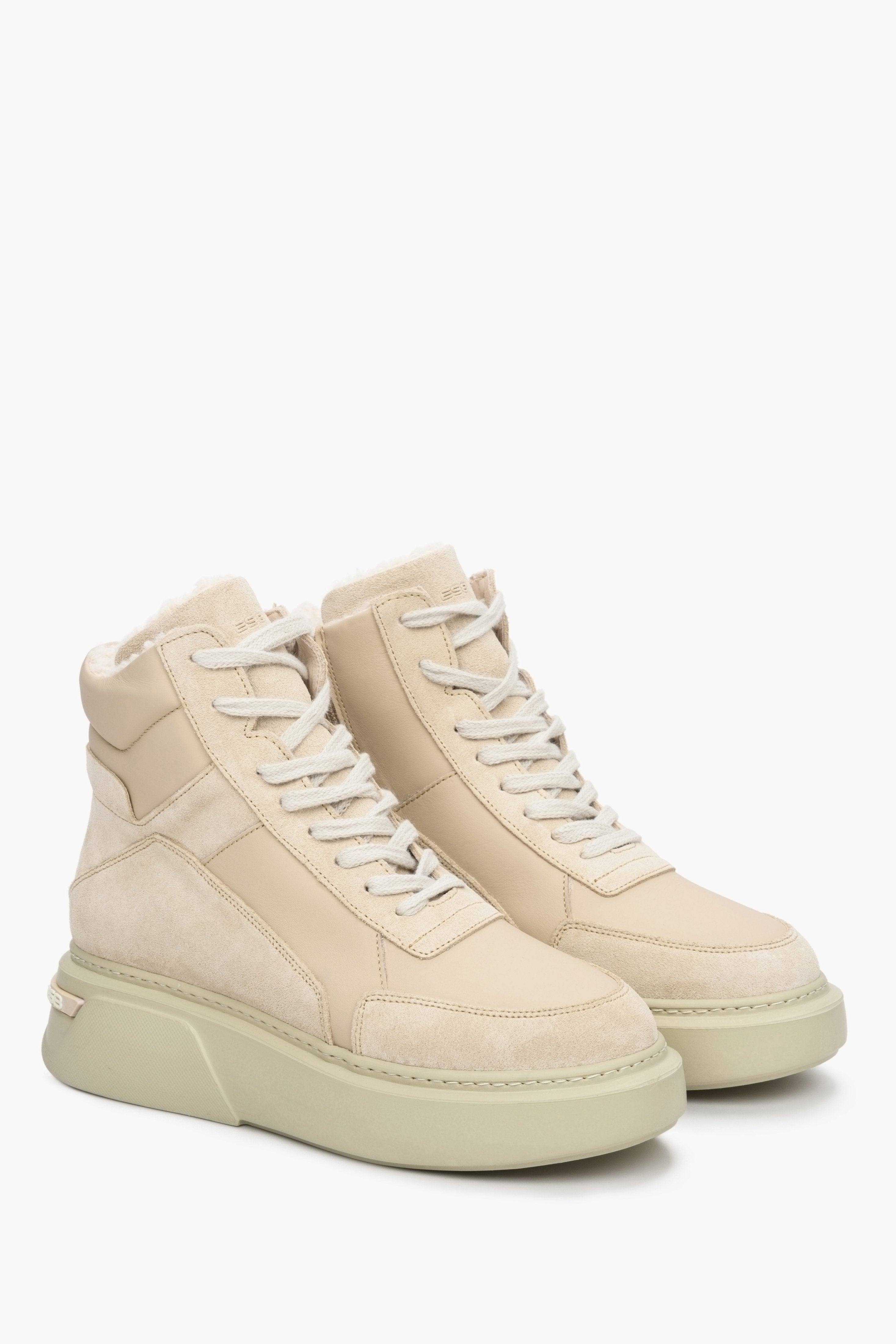 Estro women's suede high-top sneakers in beige.