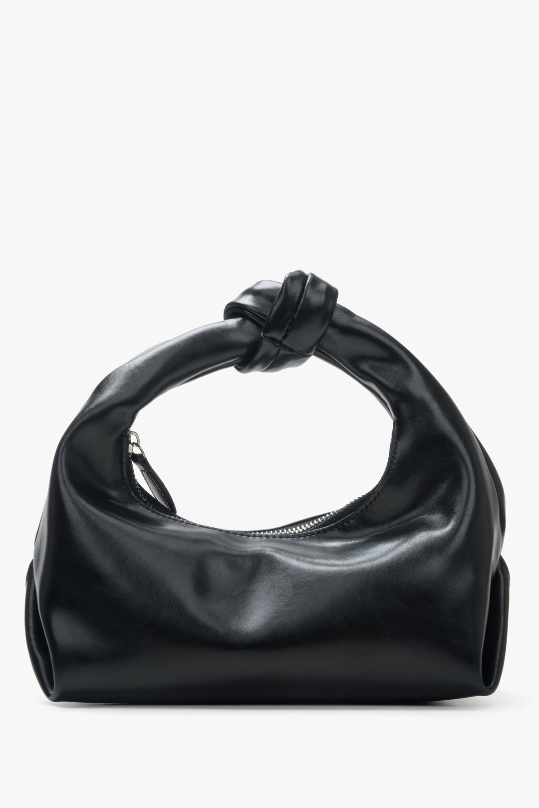 Women's Black Evening Bag with Textured Handle made of Genuine Leather Estro ER00114297.