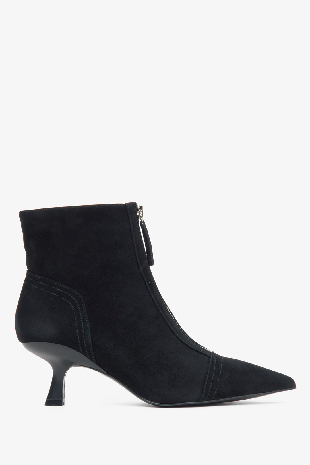 Women's Black Velour Ankle Boots with a Low Stiletto Heel Estro ER00115873