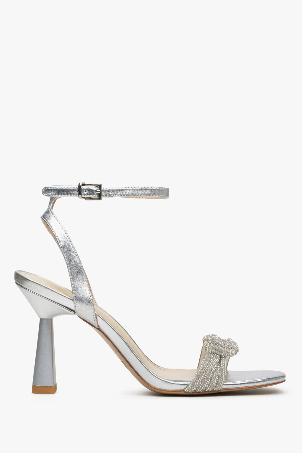 Women's Silver Stiletto Heel Sandals with Zirconia Estro ER00113335.
