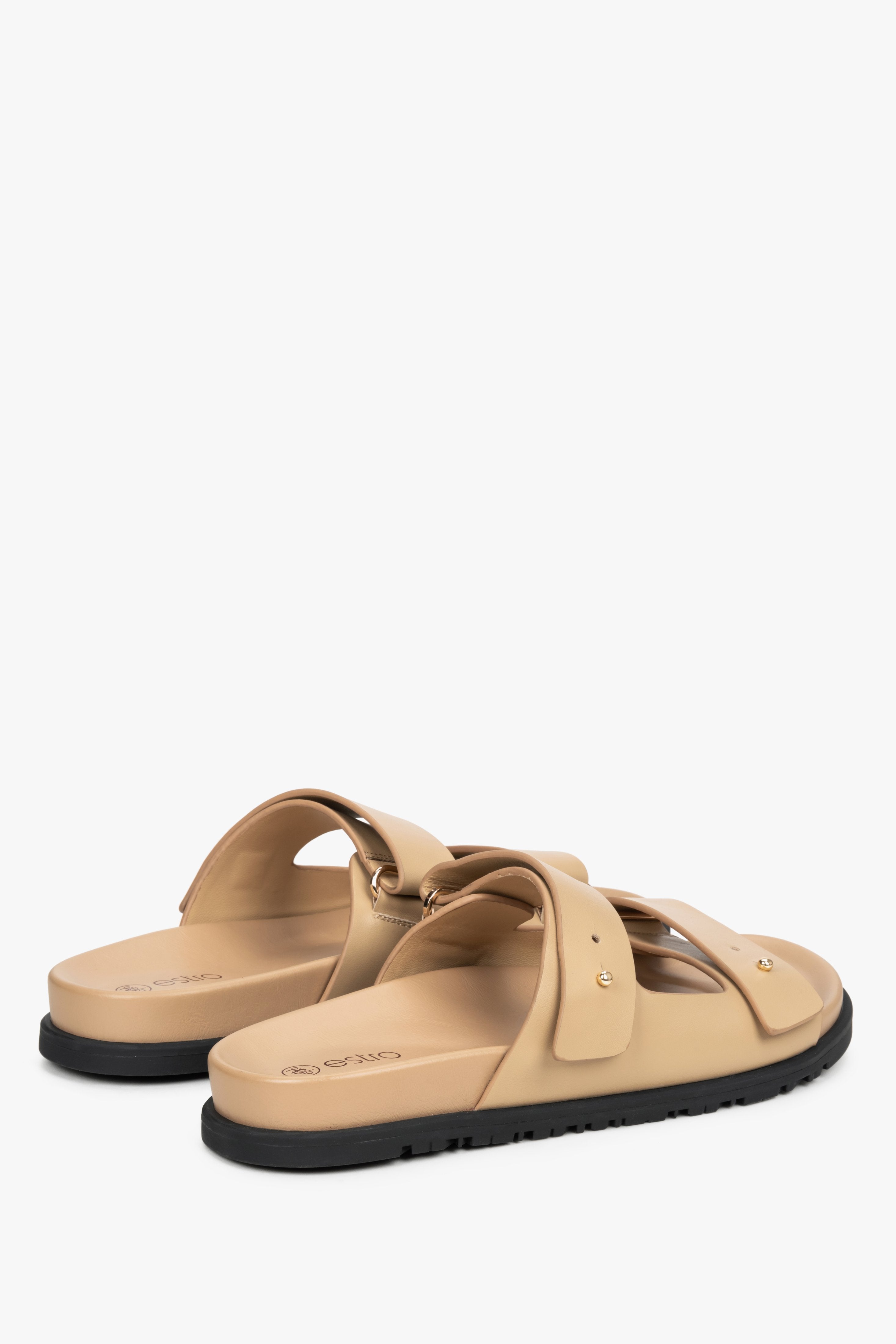 Women's beige leather slides by Estro - perfect for summer.