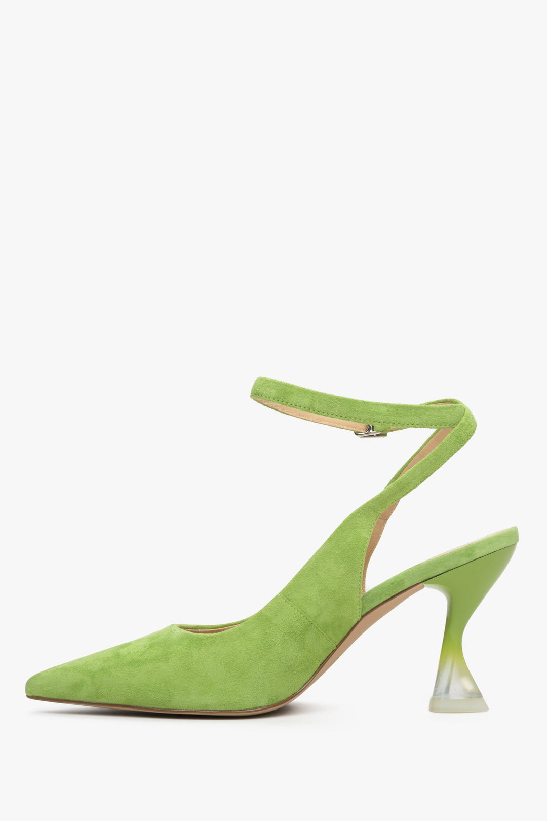 Women's velour slingback pumps in green.