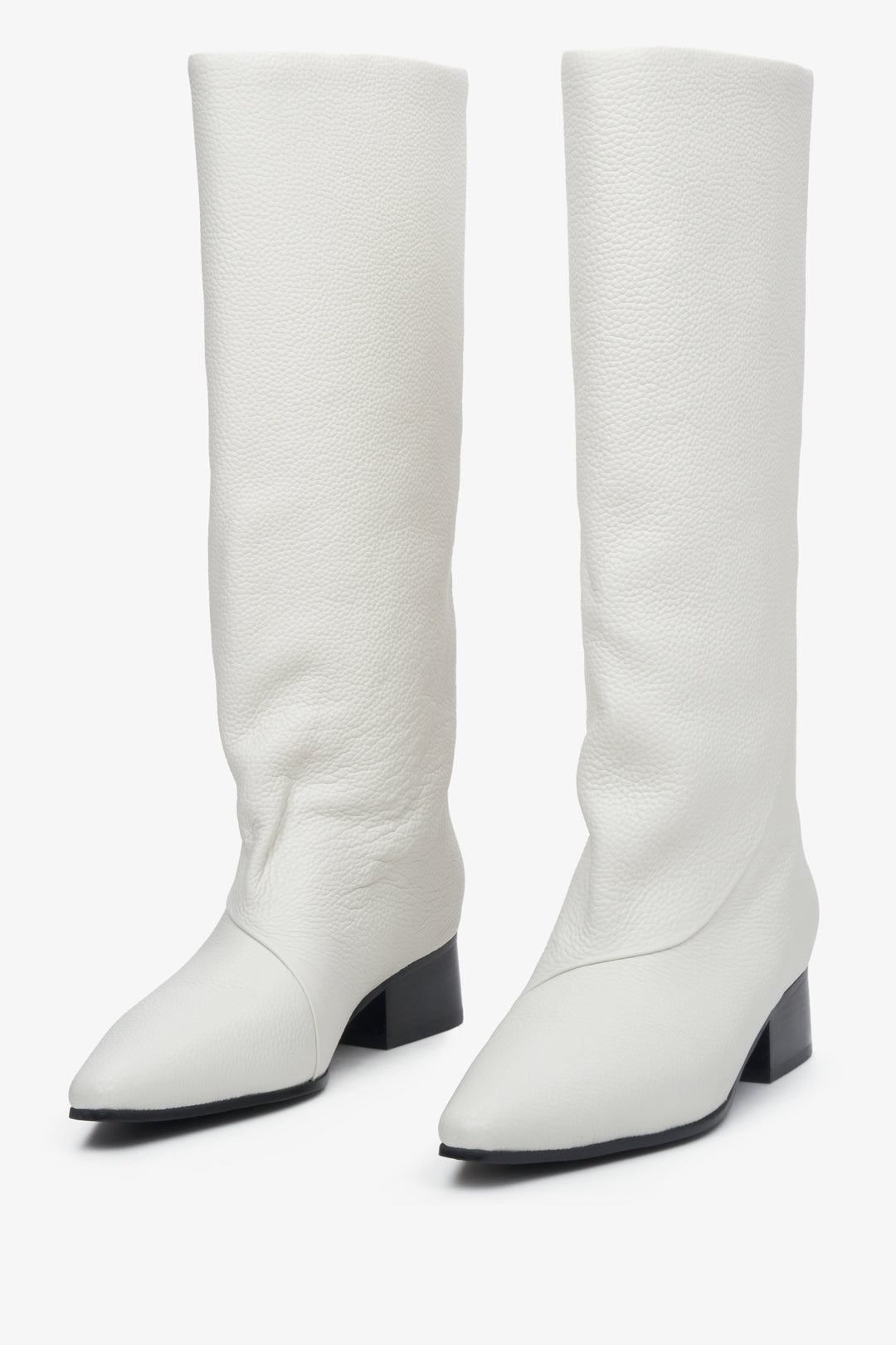 Women's white leather boots with a wide shaft by Estro.