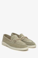 Women's Light Green Velour Loafers with Gold Buckle Estro ER00113257