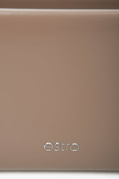 Women's sand beige leather handbag - a close-up on details.