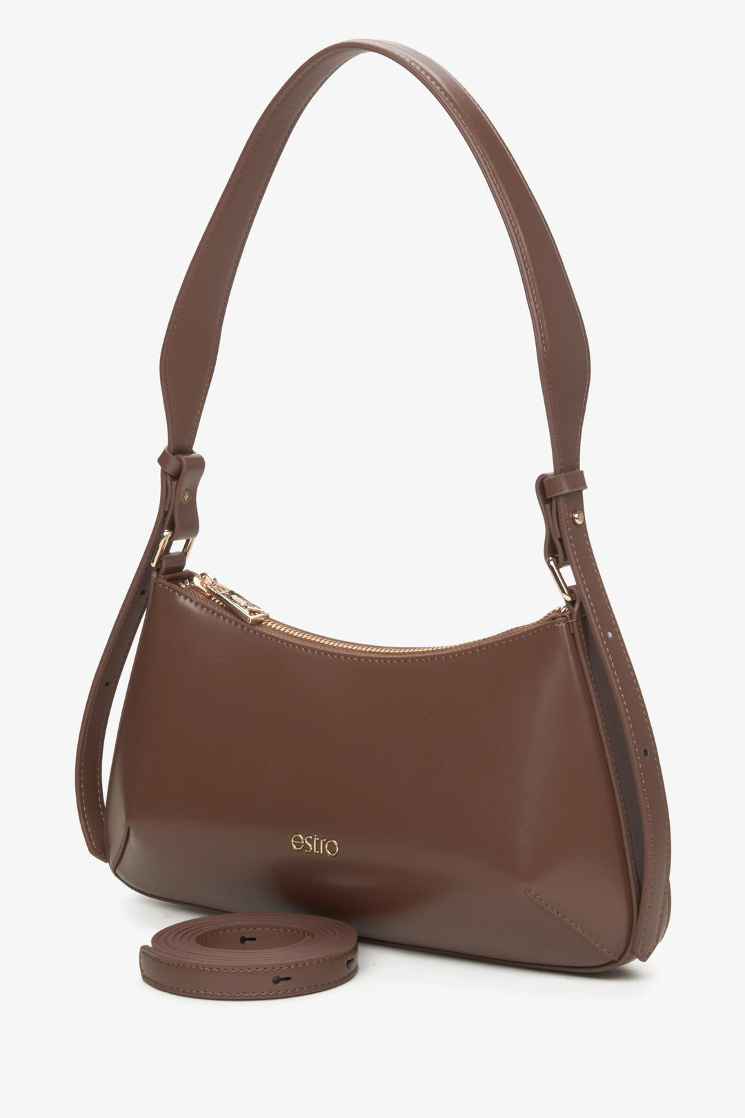 Brown leather baguette bag Estro.