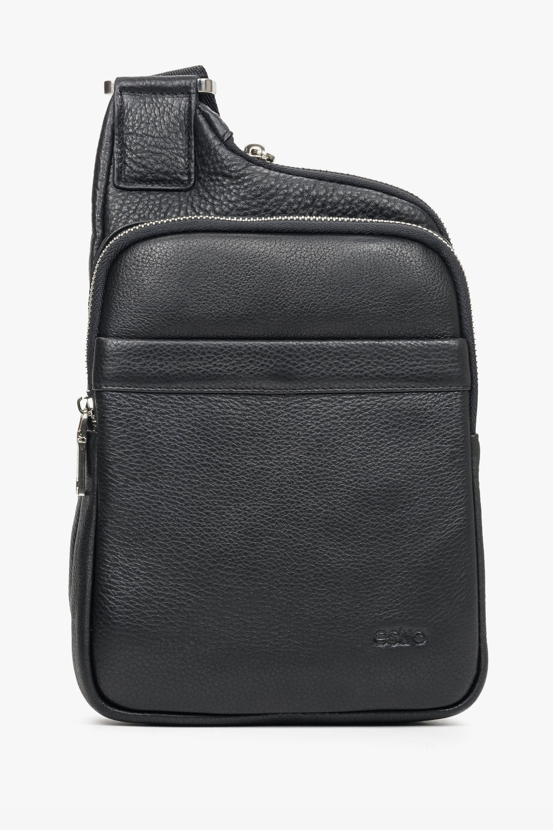 Men's black waist bag made of genuine leather by Estro.