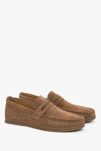 Men's caramel loafers made of premium Italian natural velour, showcasing a classic and elegant silhouette.