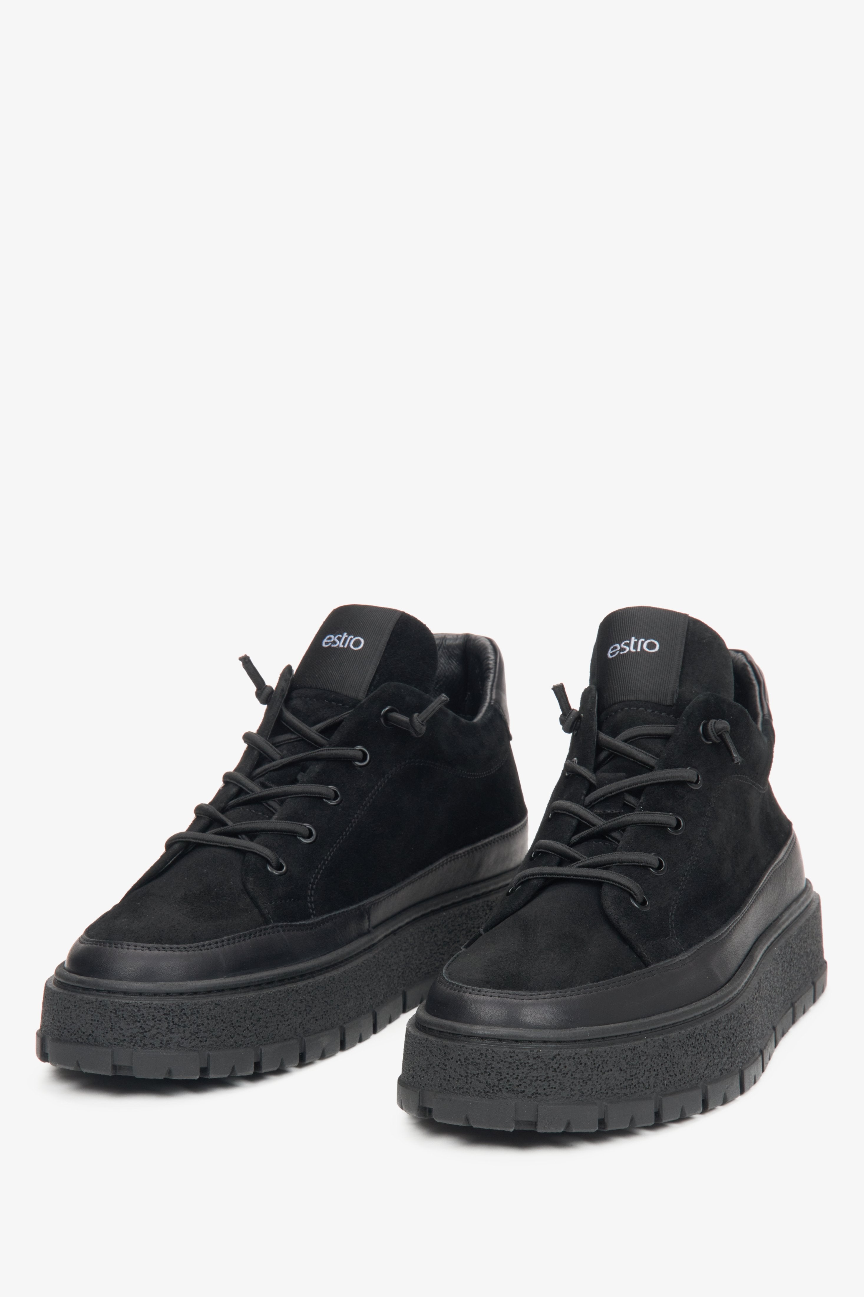 Men's black leather and velour sneakers by Estro.