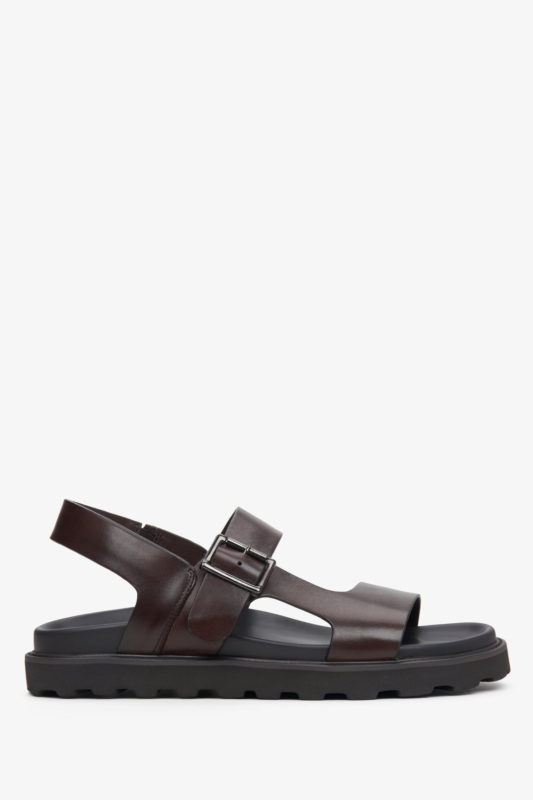 Men's Brown Leather Sandals with Buckle Estro ER00113325