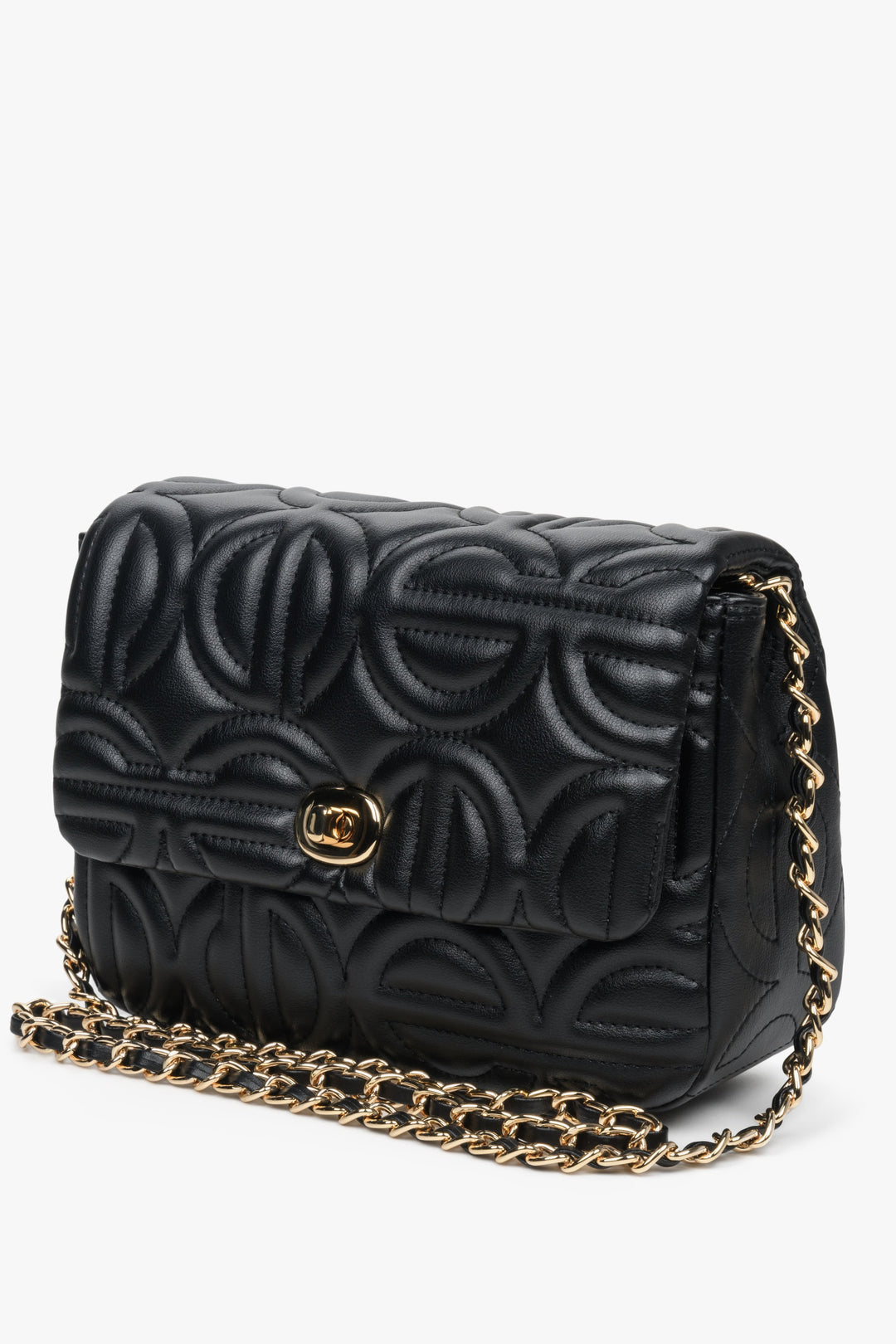 Women's Small Black Shoulder Bag with a Gold Chain Estro ER00112088.