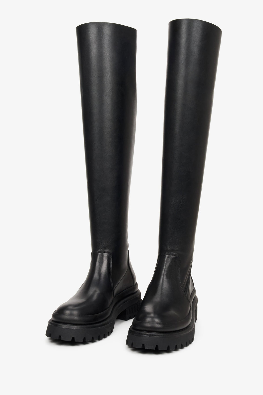 Women's Black Knee High Boots made of Genuine Leather Estro ER00112011