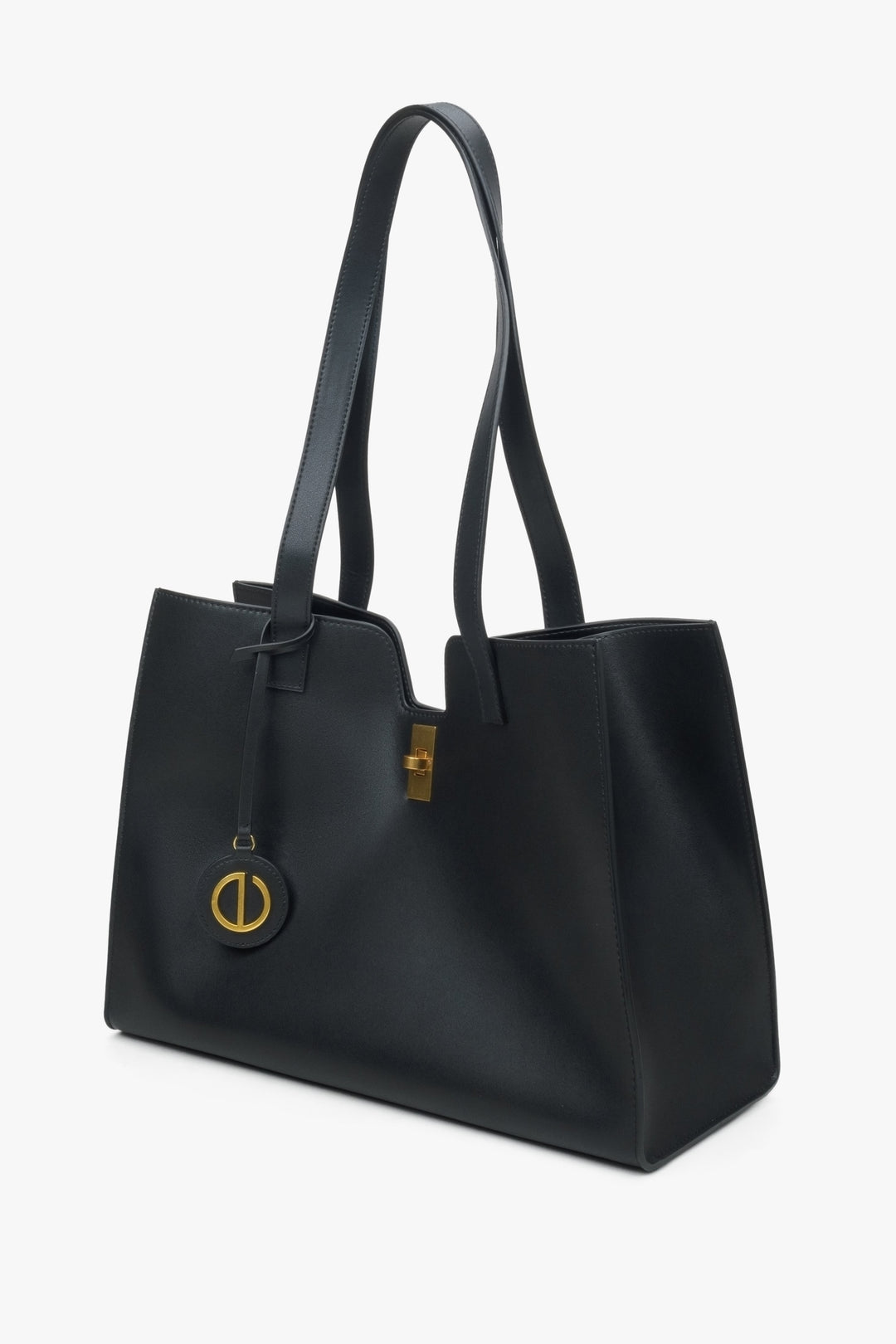 Women's black leather shopper bag by Estro.