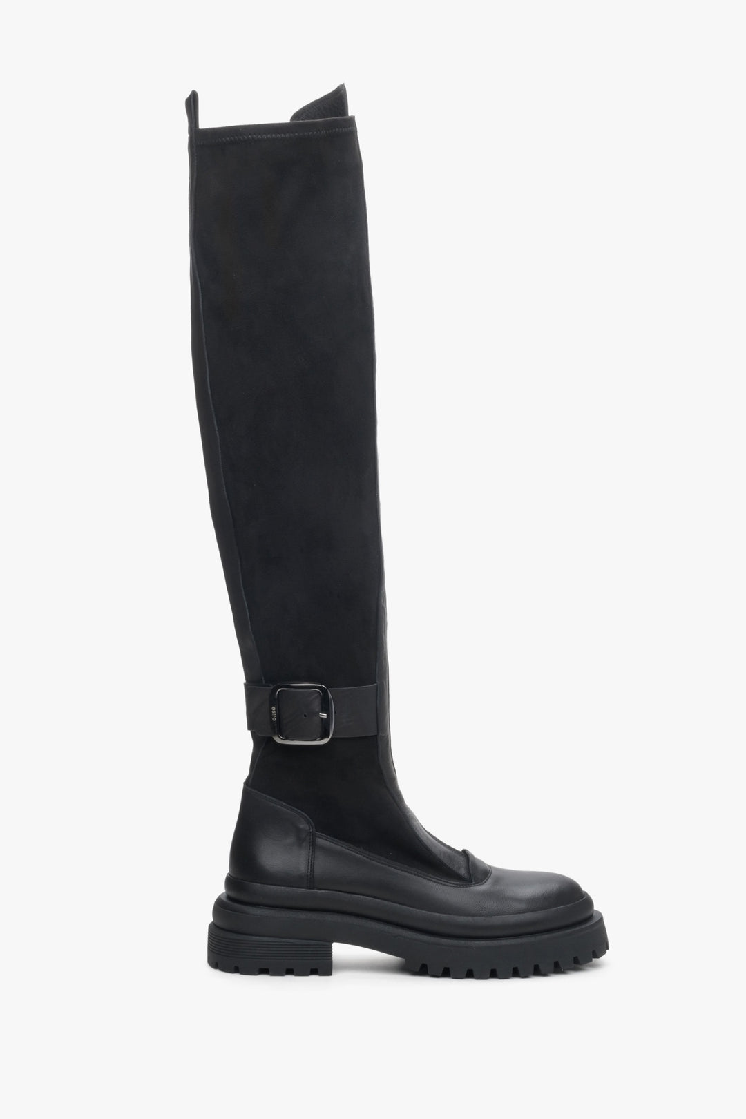 Women's Black Velour & Leather Knee-High Boots Estro ER00113889