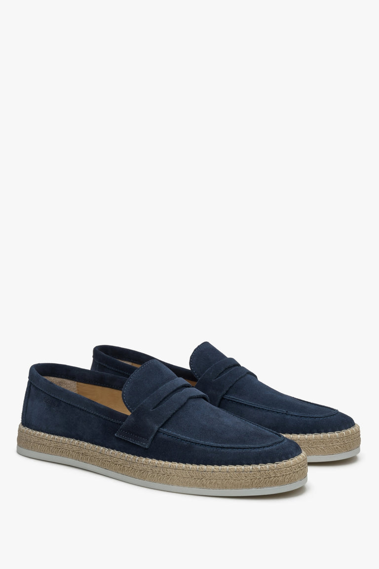 Estro navy blue men's moccasins made of genuine Italian velour.