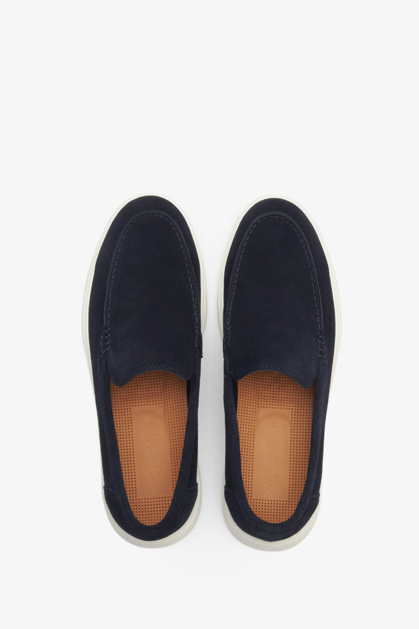 Navy blue velour men's loafers for spring and fall - Estro brand.