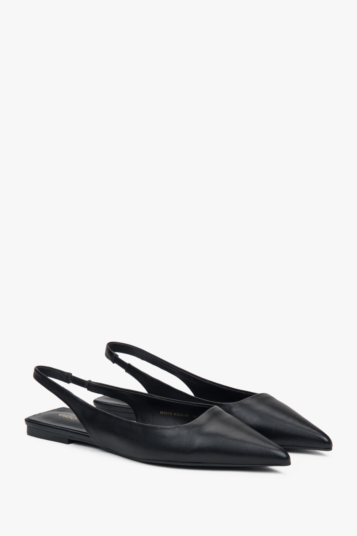 Women's slingback sandals with a pointed toe and flat heel.