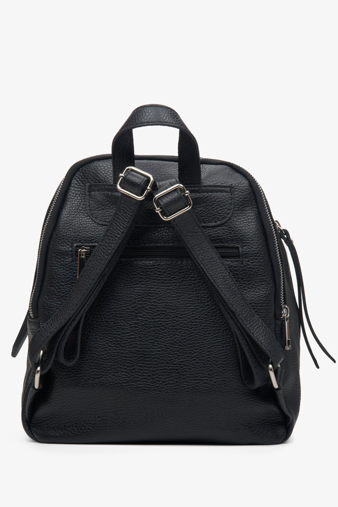 Women's black leather backpack with silver accents by Estro - reverse.
