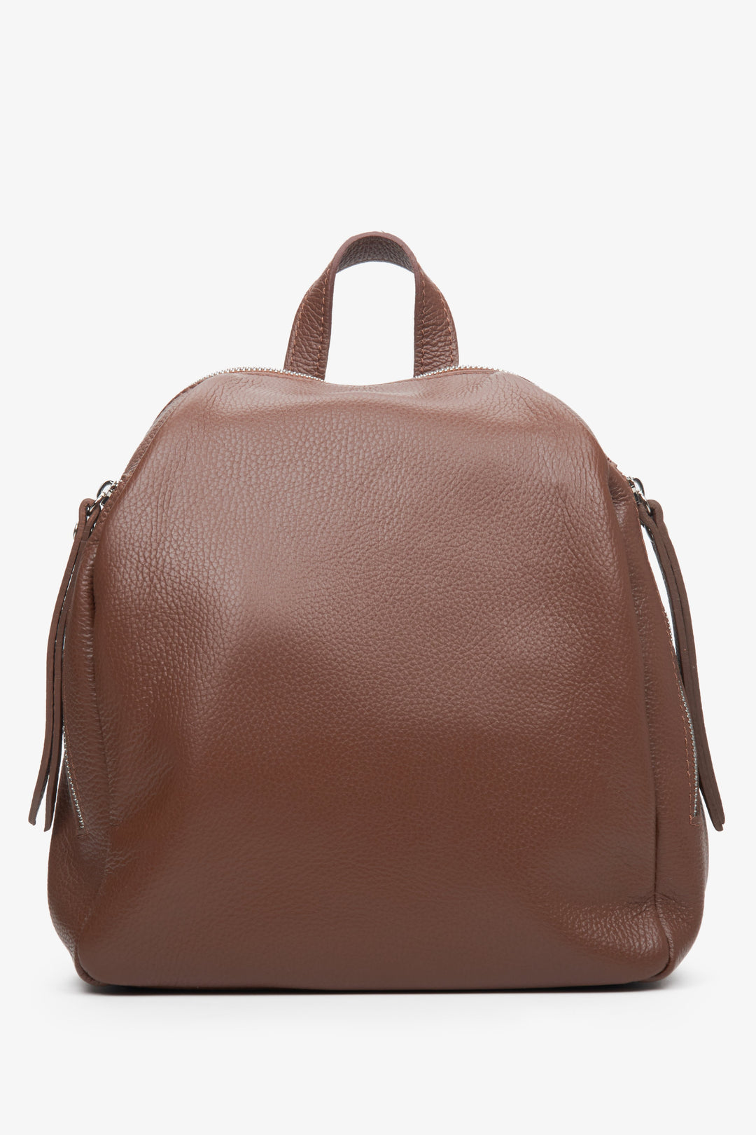 Women's Brown Leather Backpack with Silver Accents Estro ER00113409.