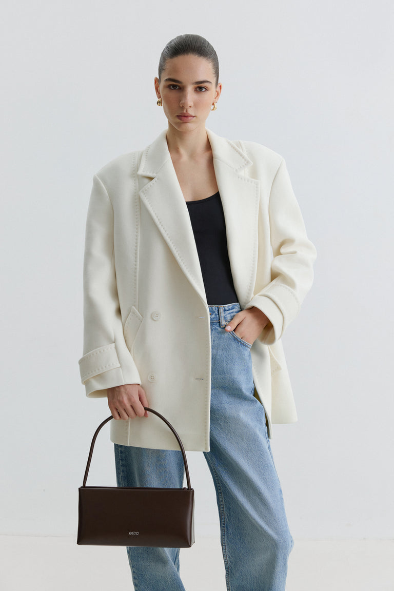 Women's Dark Brown Leather Shoulder Bag Estro ER00115966.