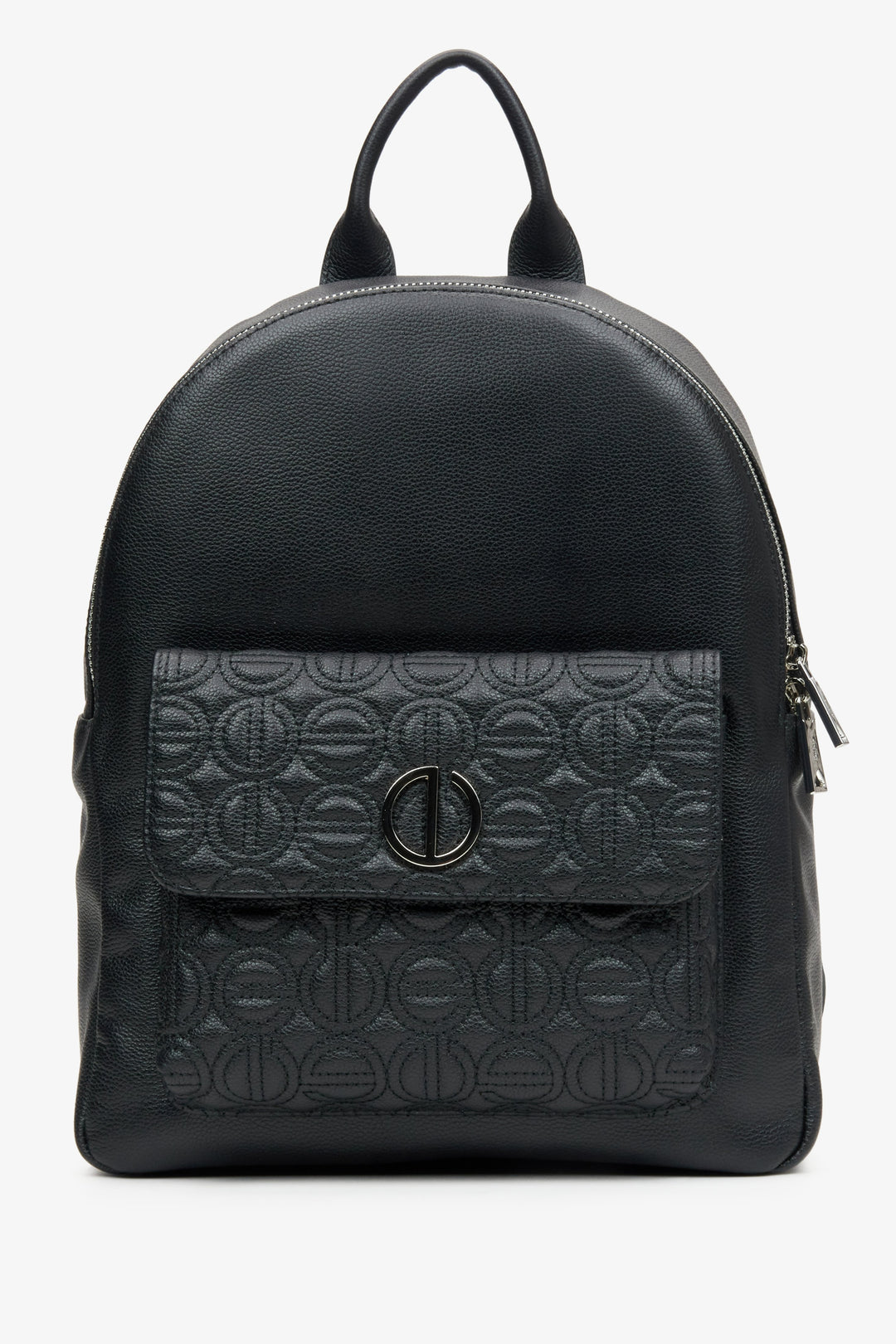 Women's Black Leather Backpack with Silver Details Estro ER00115047.
