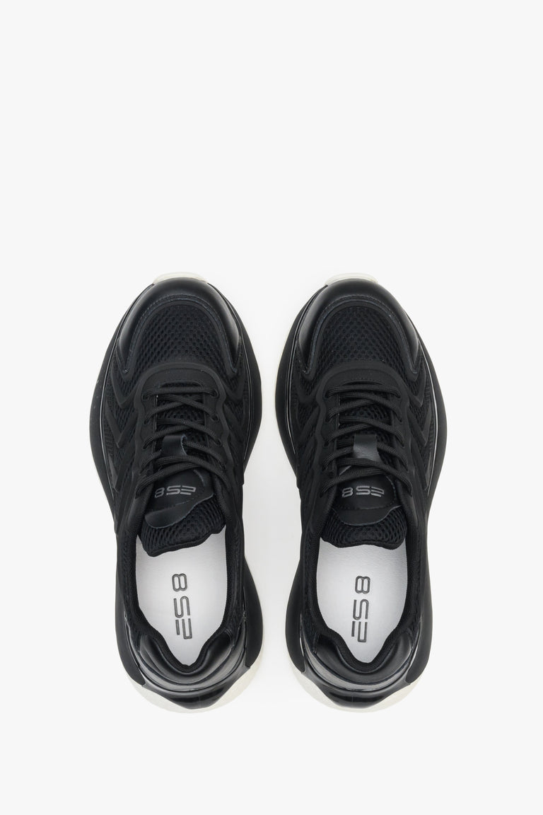 Women's black sneakers with mesh, versatile for all seasons - presentation of the footwear from above.