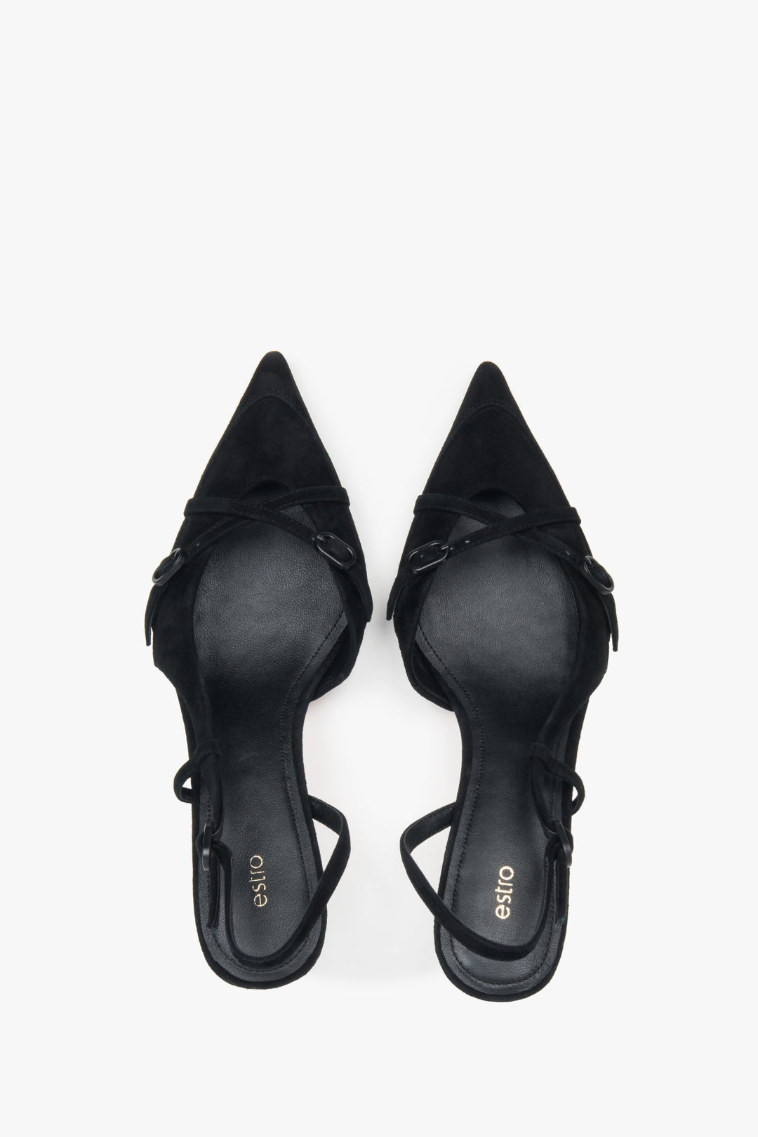 Women's black velour low heel slingback shoes by Estro.