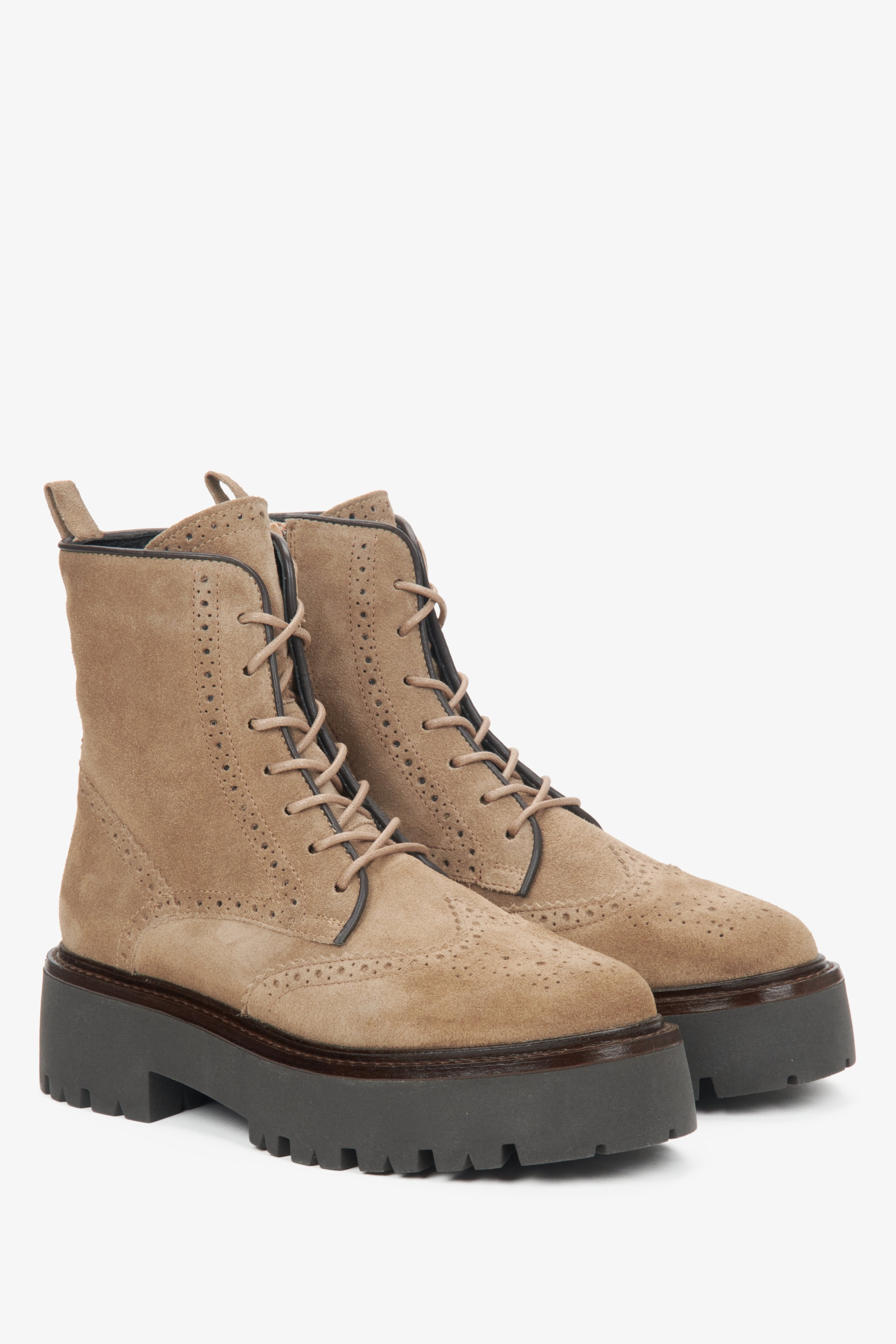 Brown velour women's ankle boots by Estro.