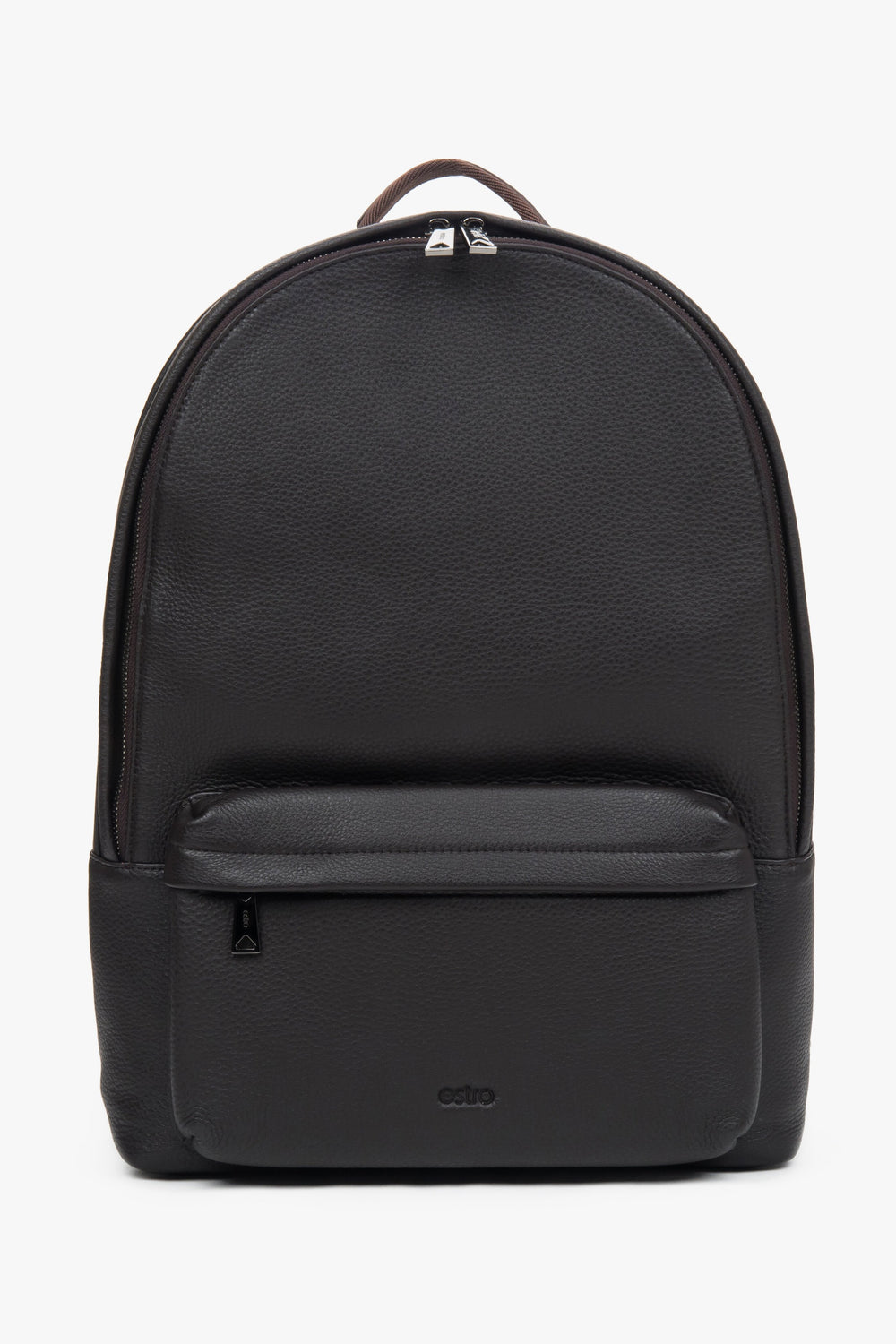 Men's Saddle Brown Backpack made of Genuine Leather with Wide Shoulder Straps Estro ER00110950.