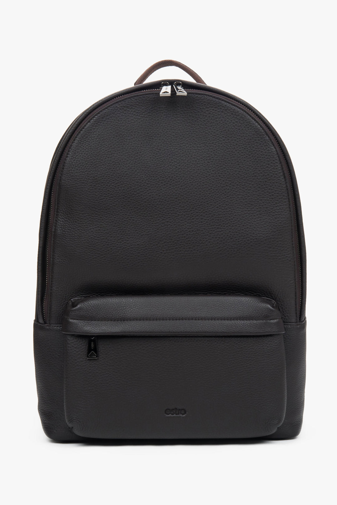 Men's Saddle Brown Backpack made of Genuine Leather with Wide Shoulder Straps Estro ER00110950.