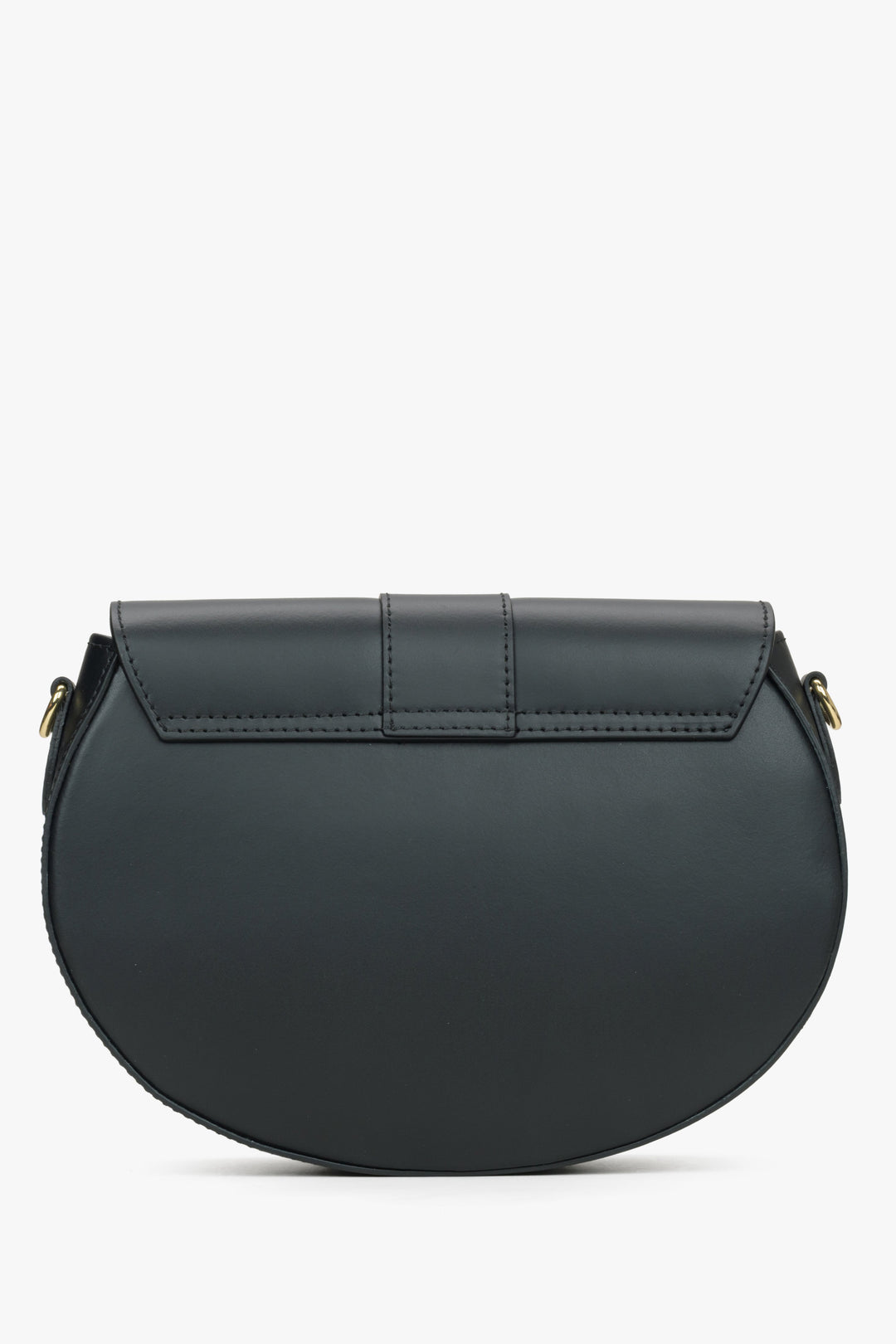 Women's black leather horseshoe-shaped bag by Estro - reverse side.