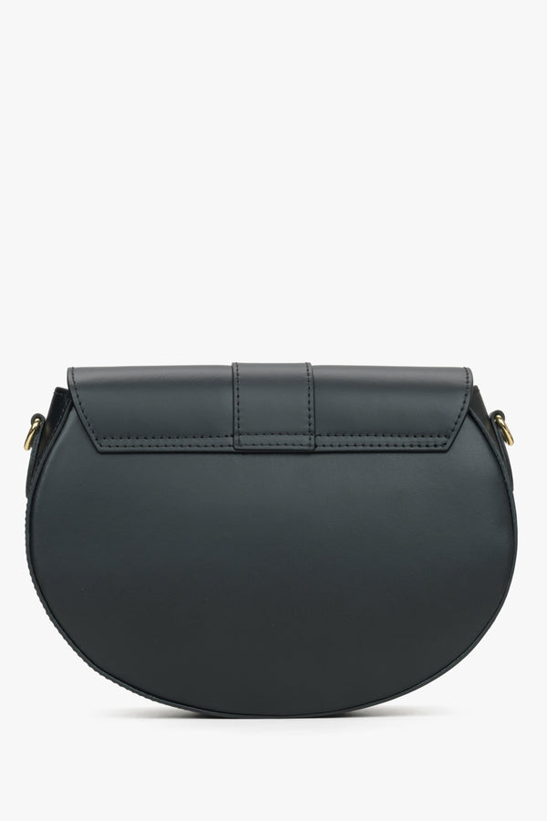 Women's black leather horseshoe-shaped bag by Estro - reverse side.