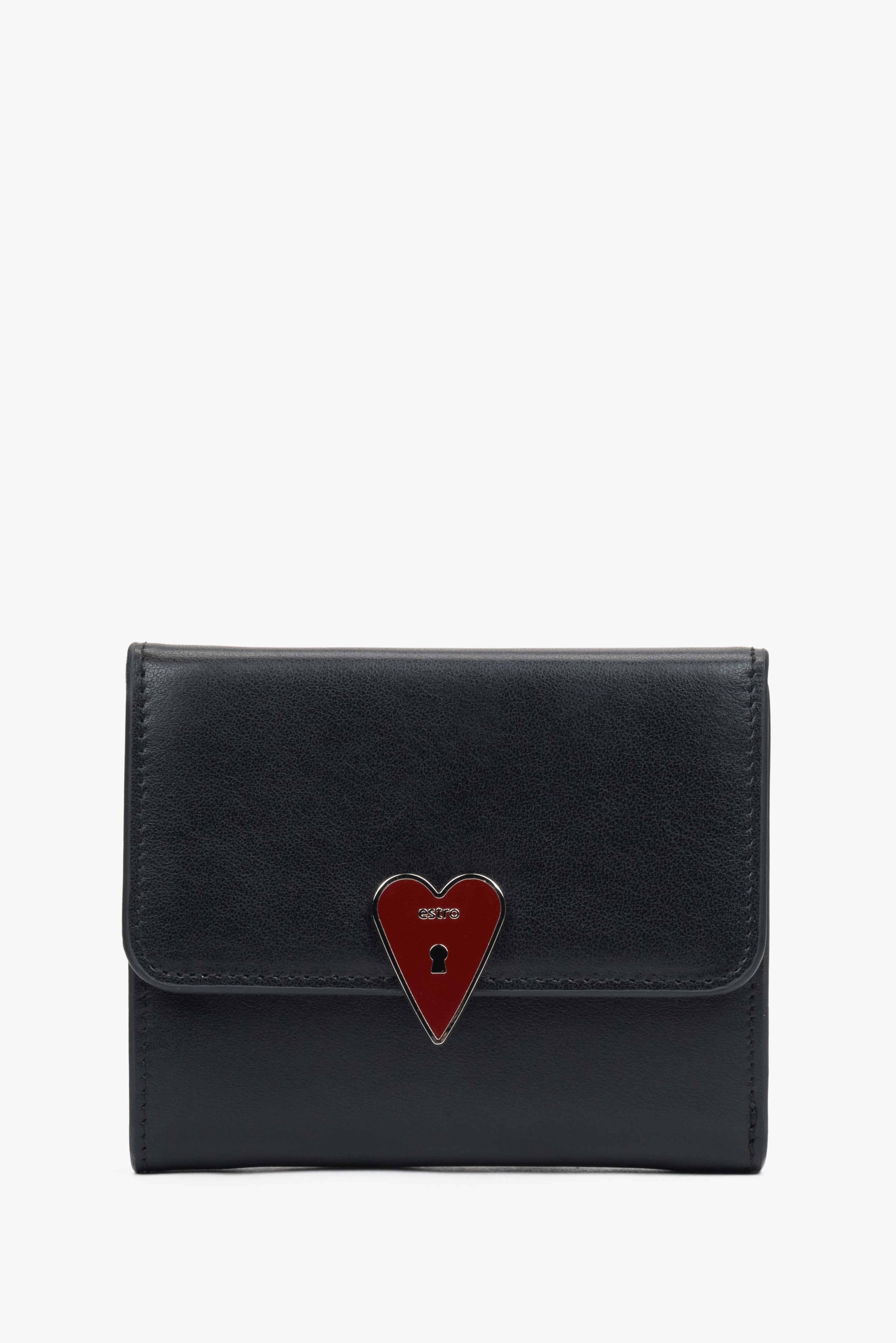 Women's Compact Black Wallet with Heart-Shaped Clip by Estro.