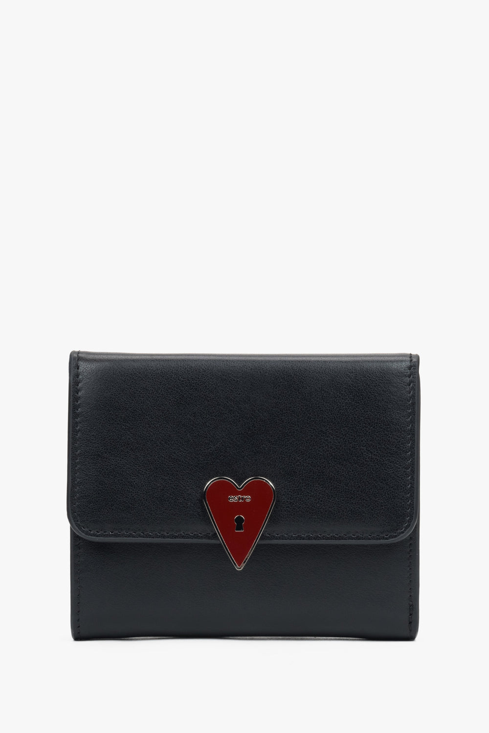 Women's Compact Black Wallet with Heart-Shaped Clip by Estro.