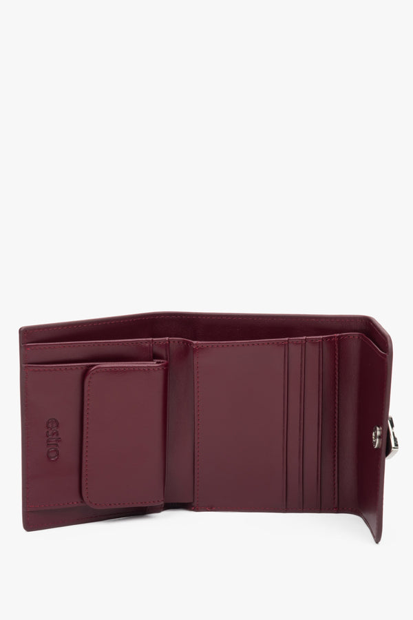 Compact Burgundy Wallet for Women Featuring a Heart-Shaped Clip by Estro