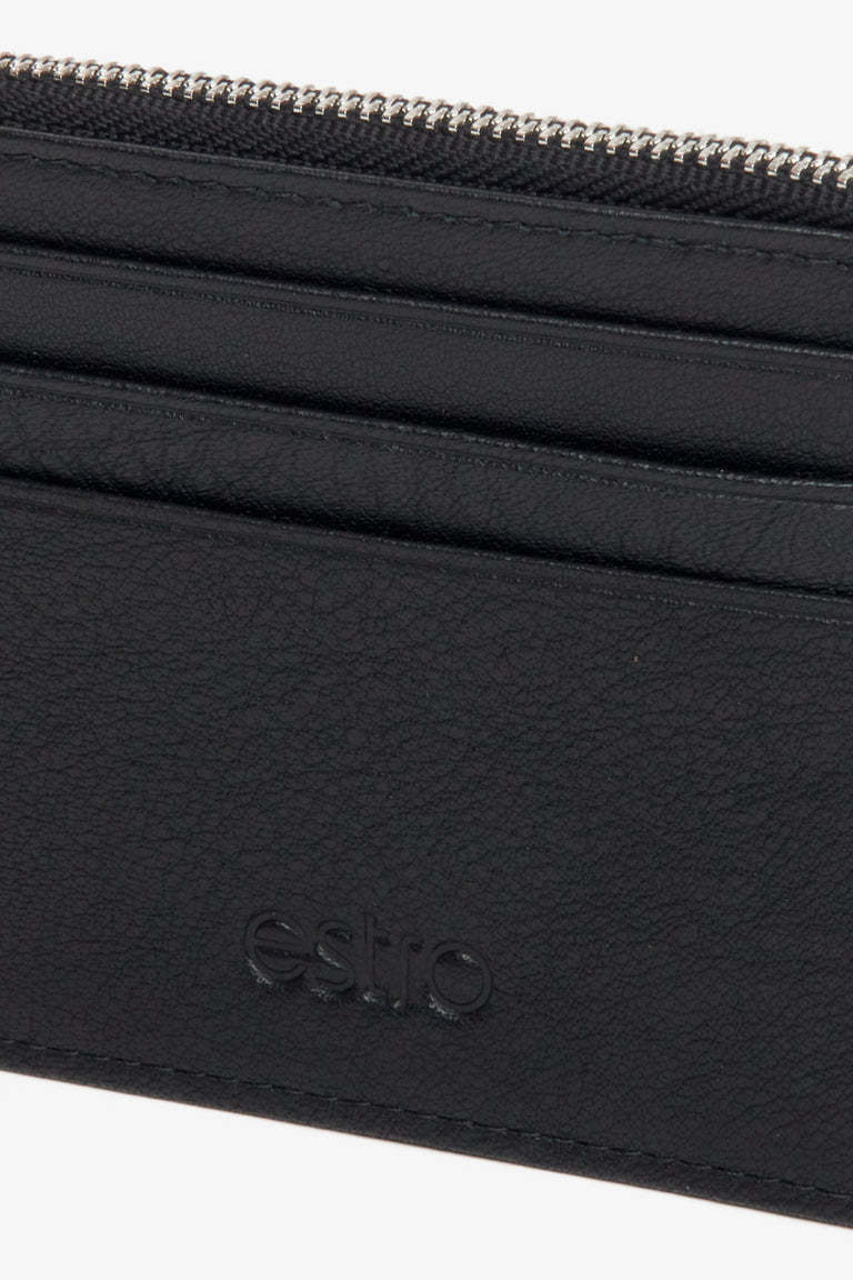 Black women's wallet made of genuine leather - details.