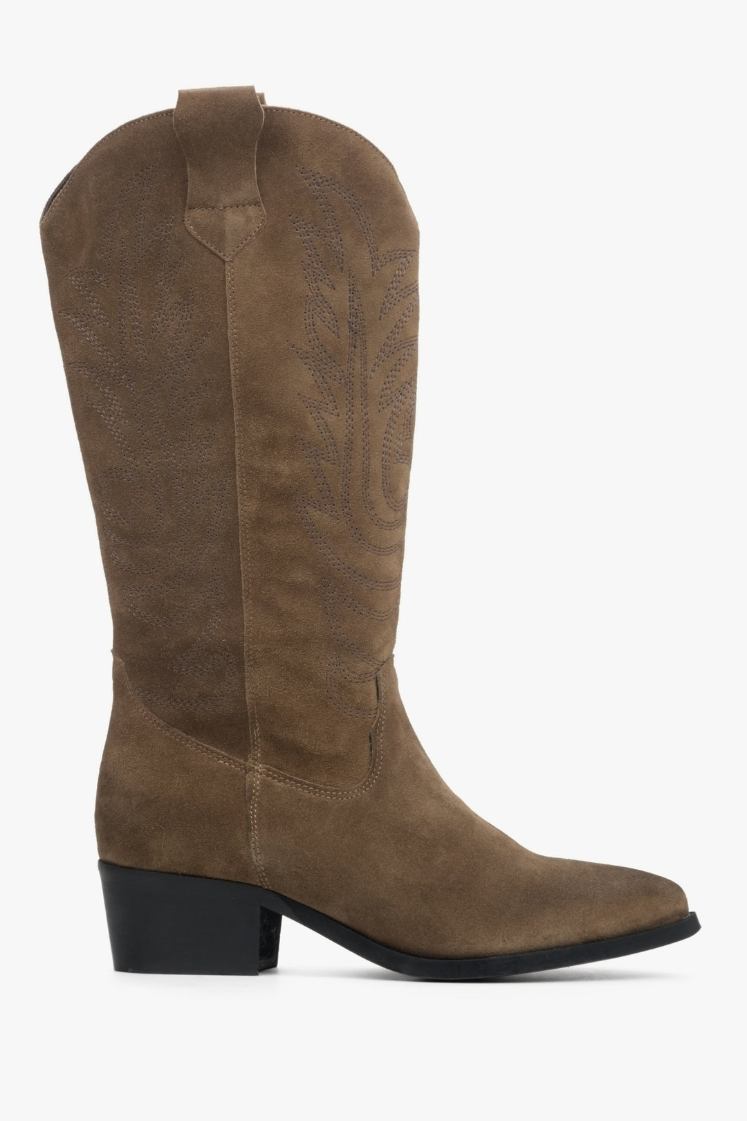 Estro brown suede cowboy boots - boot profile.