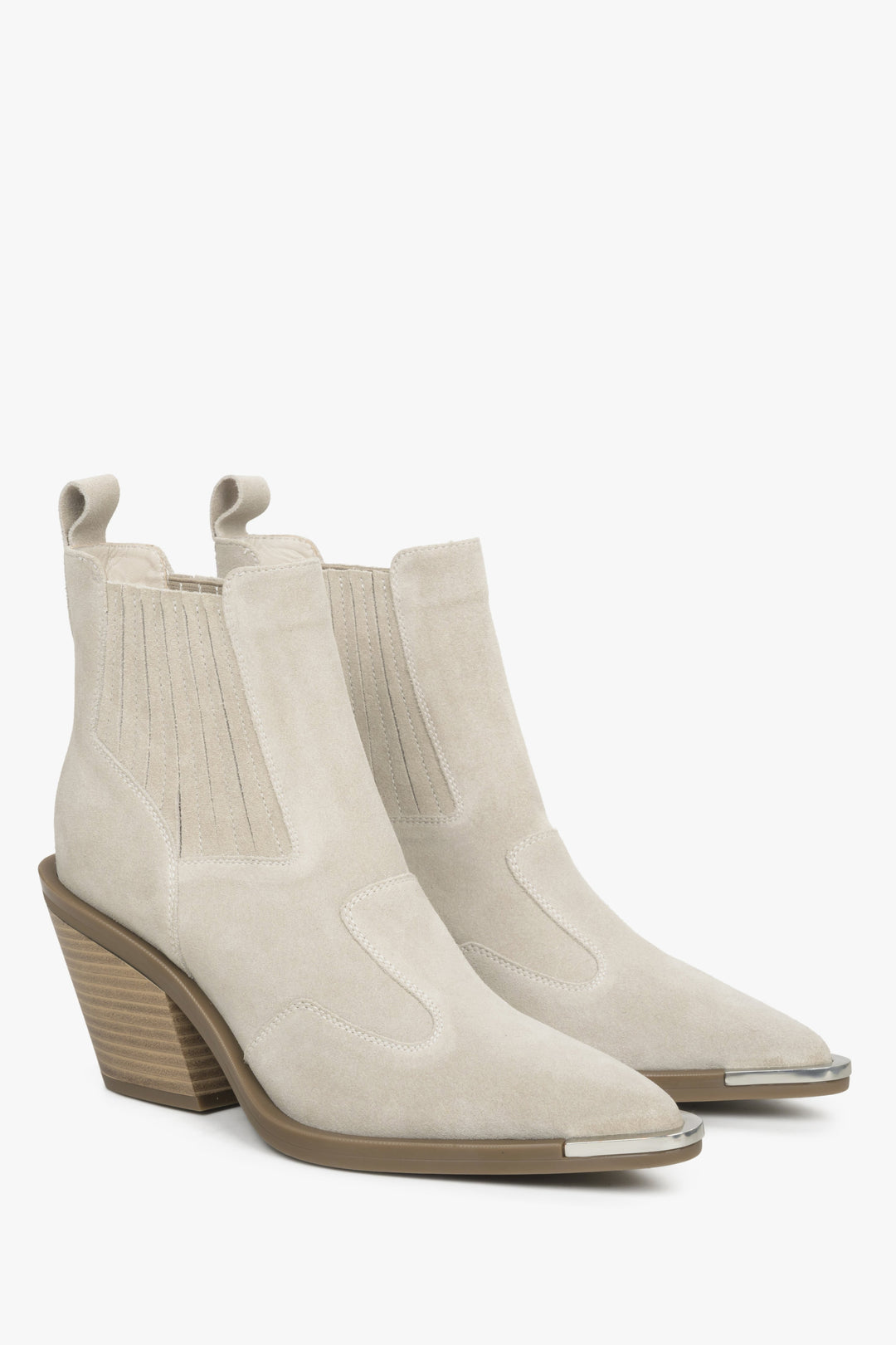 Beige-grey velour women's cowboy boots.